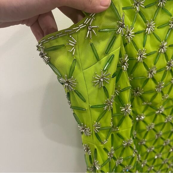 NWT Mac Duggal 10983 Neon Green Beaded Sleeveless Slip Mini Dress 8 - Picture 4 of 10